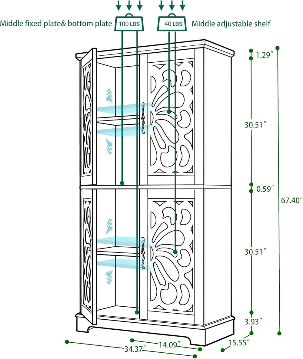 JIJIWANG Kitchen Pantry Storage Cabinet with Acrylic Mirrored Doors,Large Sid...