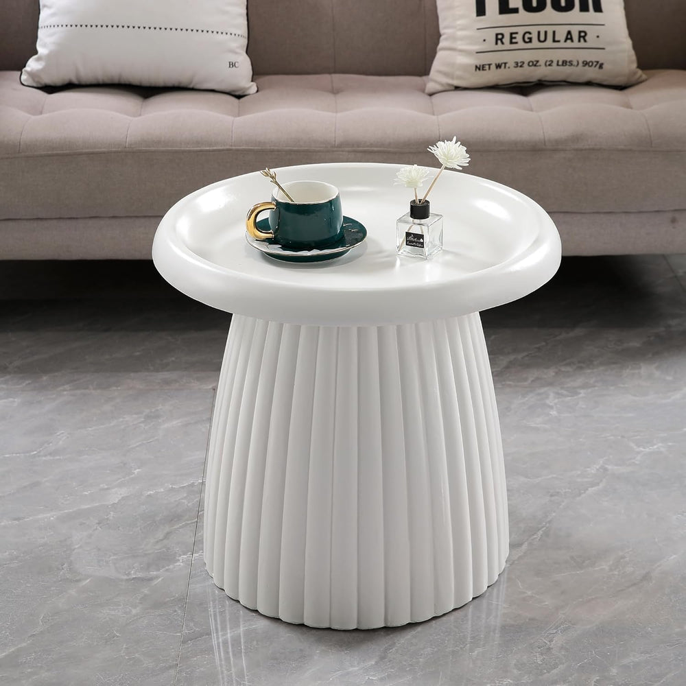 Henf 19.69" Round End Table for Indoor Outdoor, Fluted Pedestal Base, Ma...