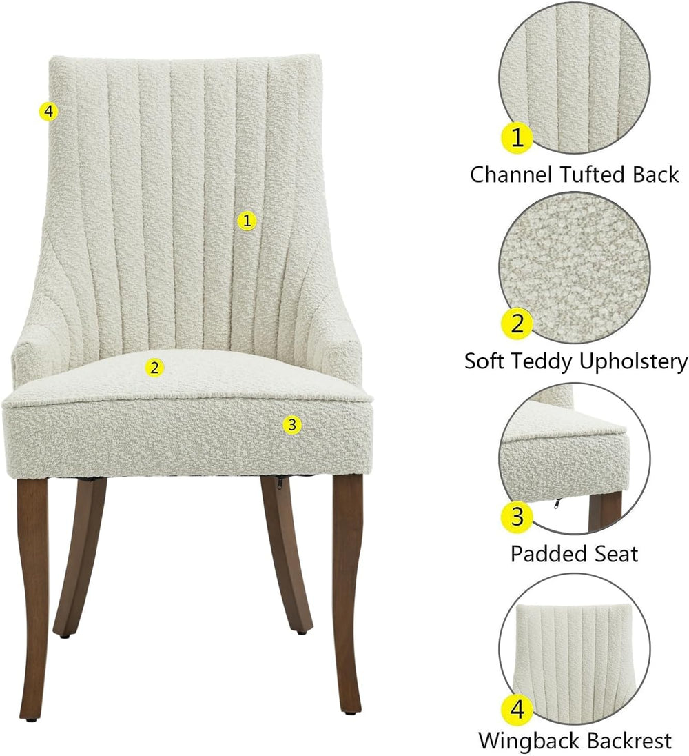 mikibama Boucle Dining Chairs Set of 4 Channel Tufted Kitchen Dinner Chair Co...