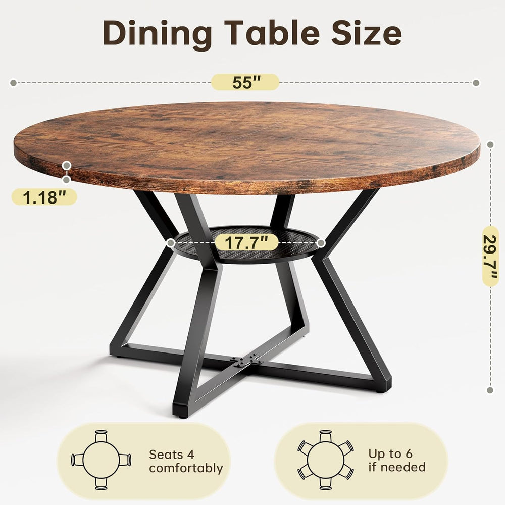 Concho 55" Round Kitchen Table for 4-6, Circle Dining Dinner Table with ...