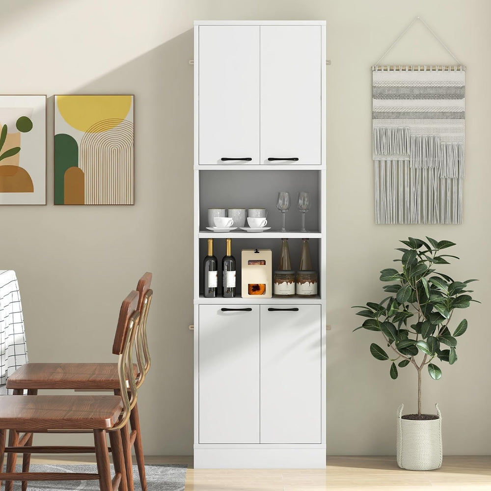 Kitchen Pantry Cabinet, Dining Room Cupboard with 4 Doors & 2 Open Counte...