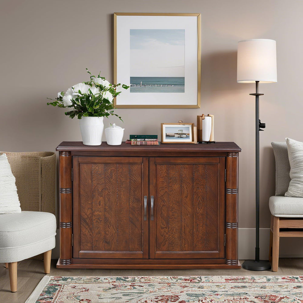 40" Sideboard Cabinet 2-Doors Solid Wood, Retro Buffet Cabinet with Stor...