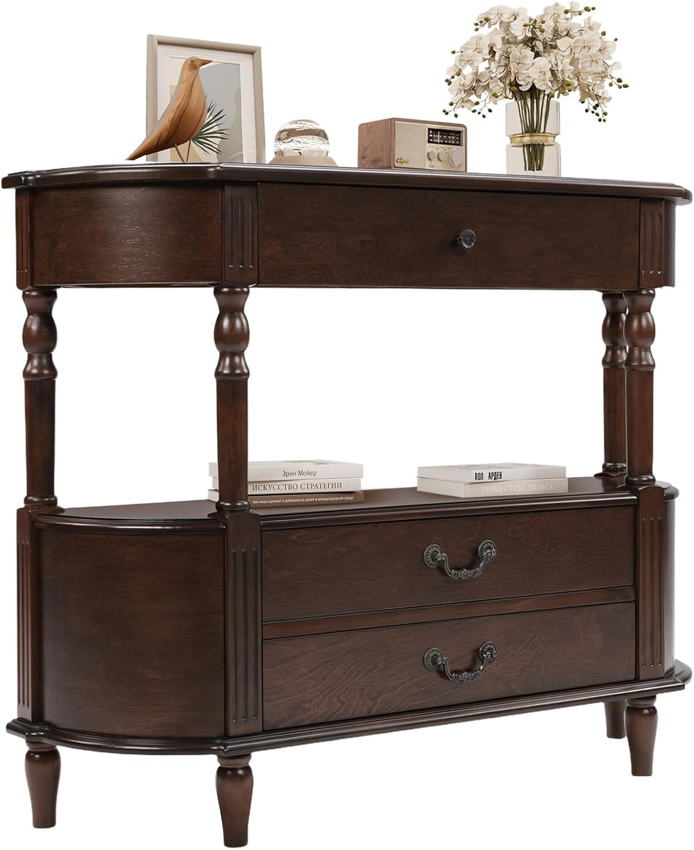 LKTART 43" Half Moon Console Table, Solid Wood Retro Curved Console Tabl...