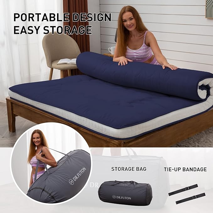 Dr.Futon Japanese Floor Futon Mattress Extra Thick Folding Roll Up Bed Topper...