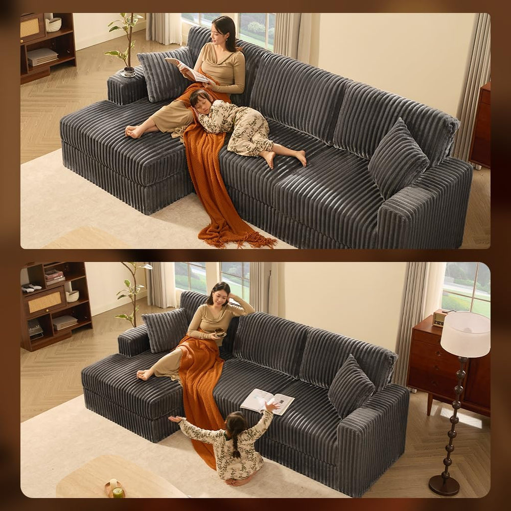 GOSUHI 113" L-Shaped Cloud Couch, Modular Sectional, Deep Seats, Grey | ...