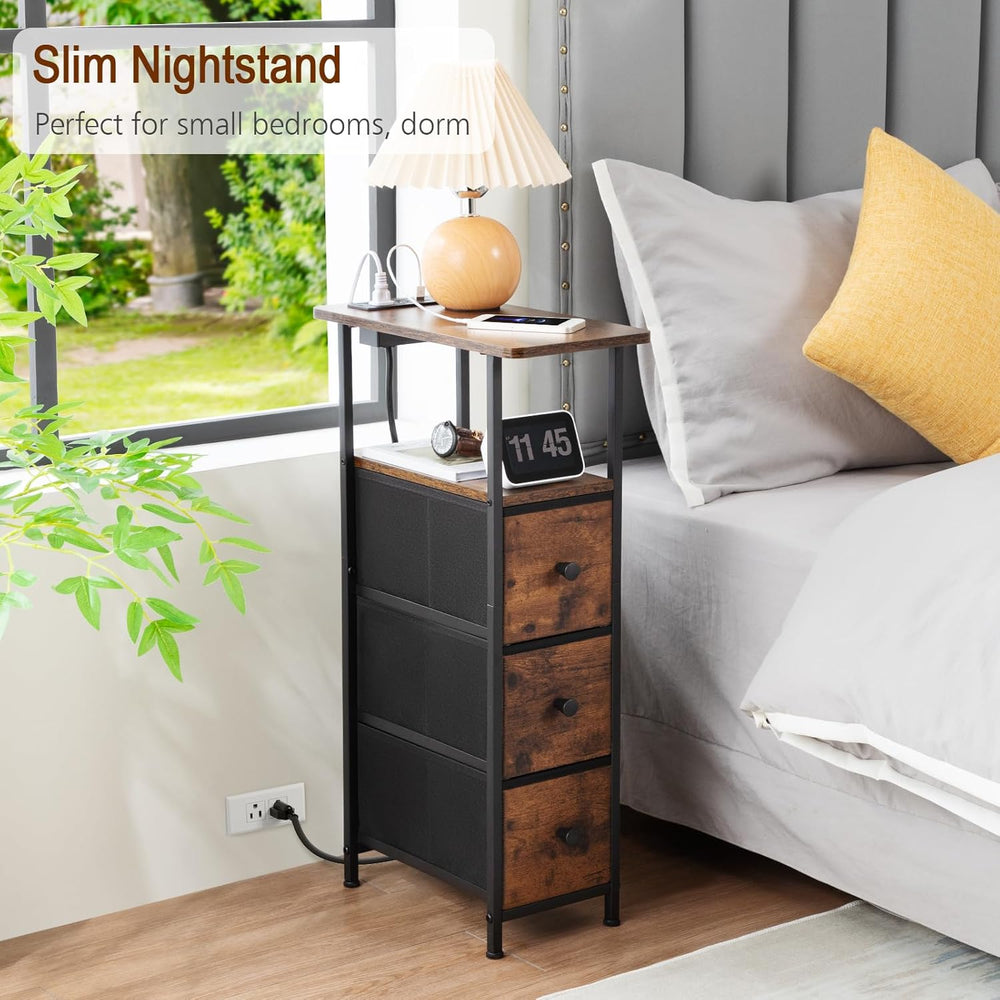 LOAKEKEL Narrow End Tables Living Room Set of 2 with Charging Station, Skinny...