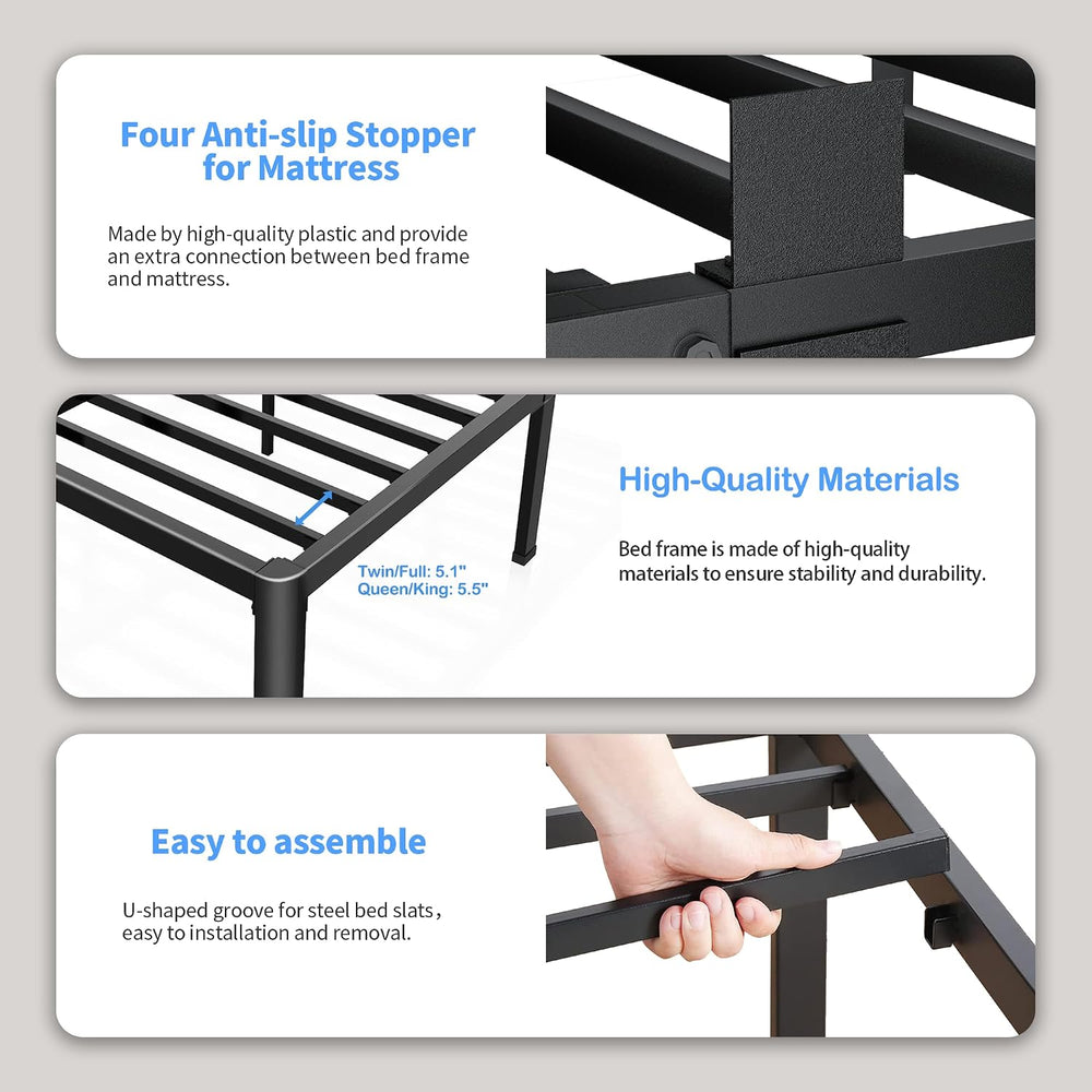 ROIL 20 Inch Queen Bed Frame with Rounded Corner & 4 Mattress Baffles