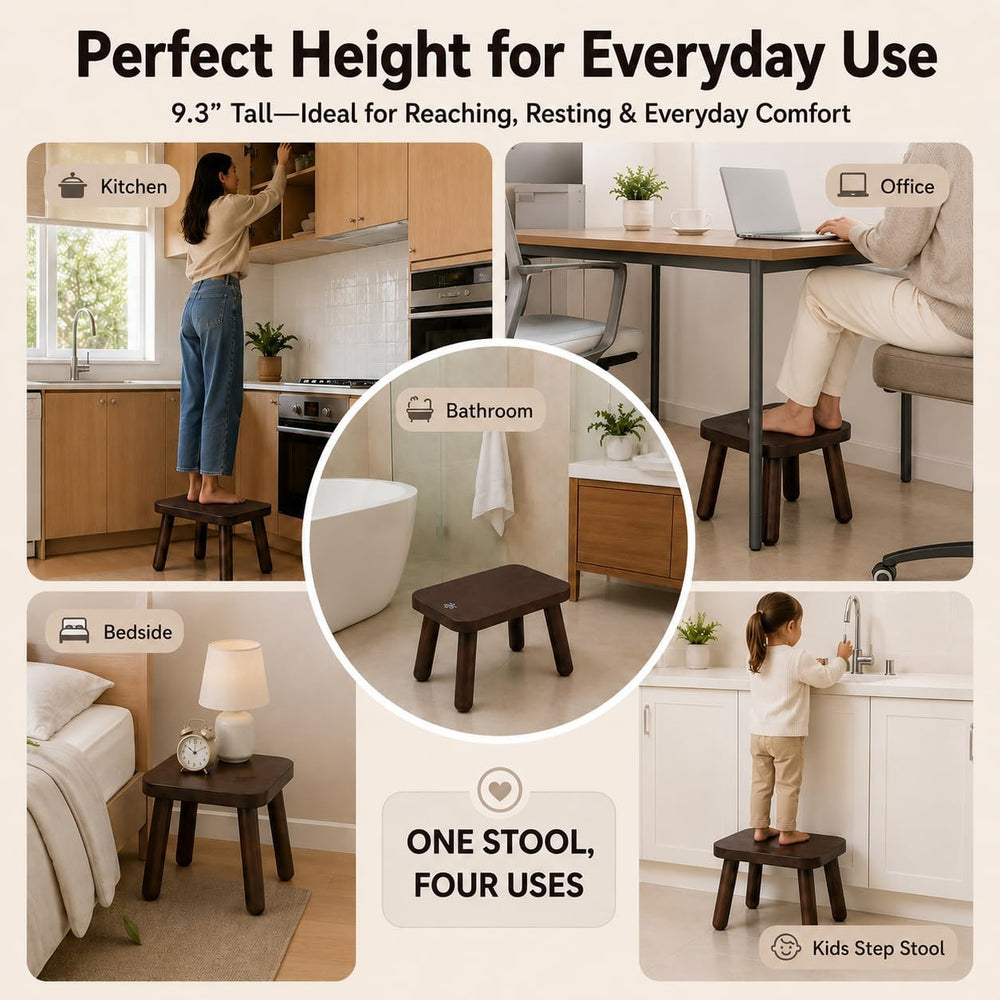 BEE&OAK 13.4 Inch Heavy Duty Wooden Step Stools for Adults - Non Slip, 30...