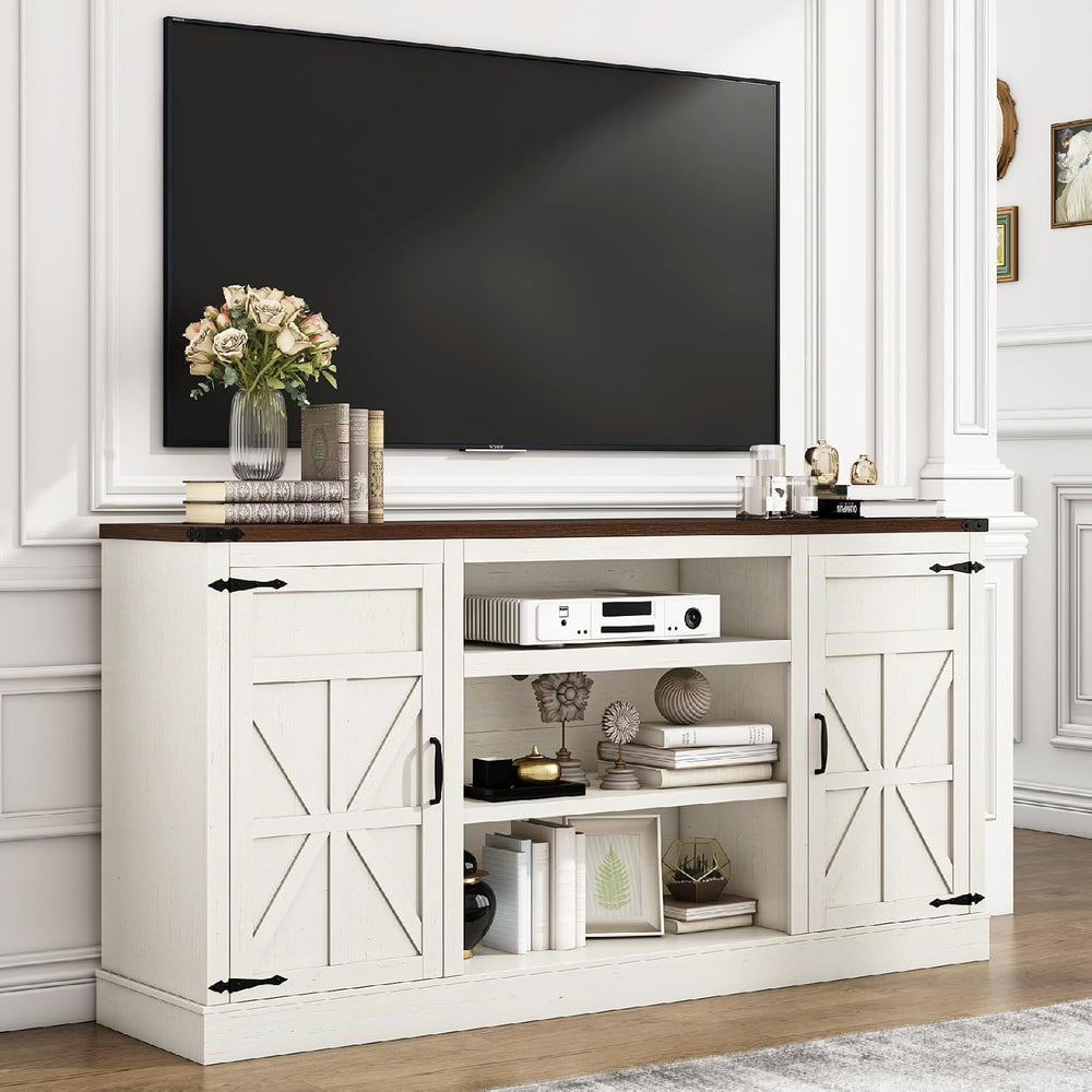 Hlivelood 66" Farmhouse TV Stand with Power Outlets for 75 Inch TVs, 33&...