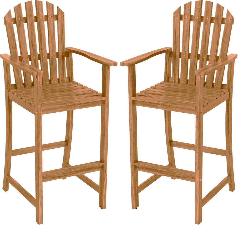 Tangkula Tall Adirondack Chair, Outdoor Acacia Wood Bar Stool with Back, Armr...