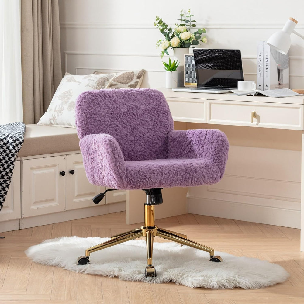 LKTART Faux Fur Home Office Chair for Women Girl, Vanity Makeup Desk Chair wi...