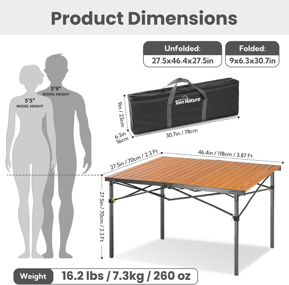 Join Nature 46.4" Large Camping Table for 2-6 People, Heavy Duty Foldabl...