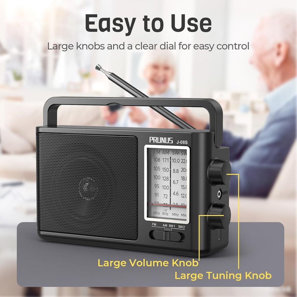 PRUNUS J08 Portable Radio AM FM with Solar, Battery and USB Charging