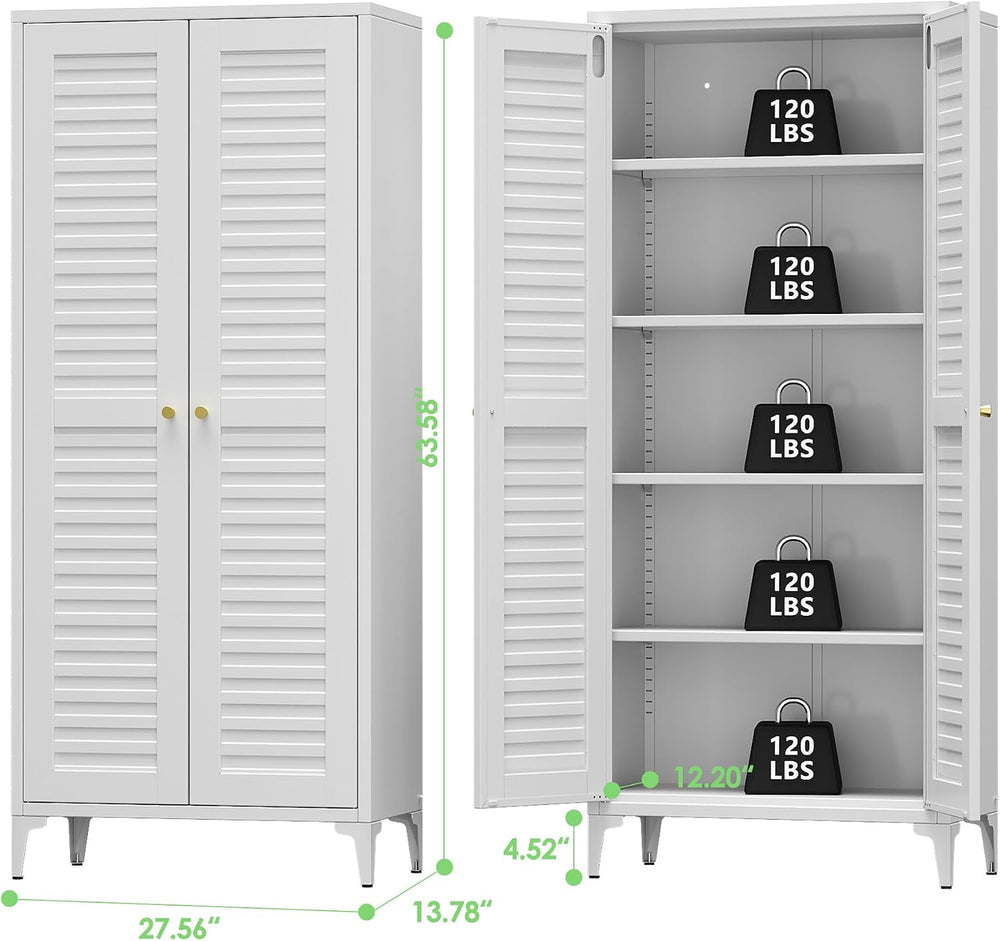Metal Storage Cabinet with 2 Doors and 4 Adjustable Shelves, Metal Pantry Cab...