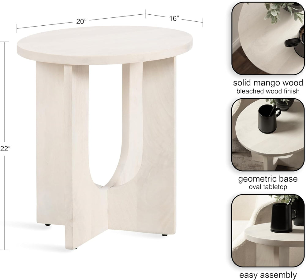 Kate and Laurel Sureda Modern Wooden Oval Side Table; 20 x 16 x 22; Bleached ...