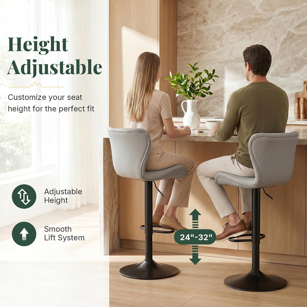 Bar Stools Set of 4, PU Leather Adjustable Height Swivel Barstool