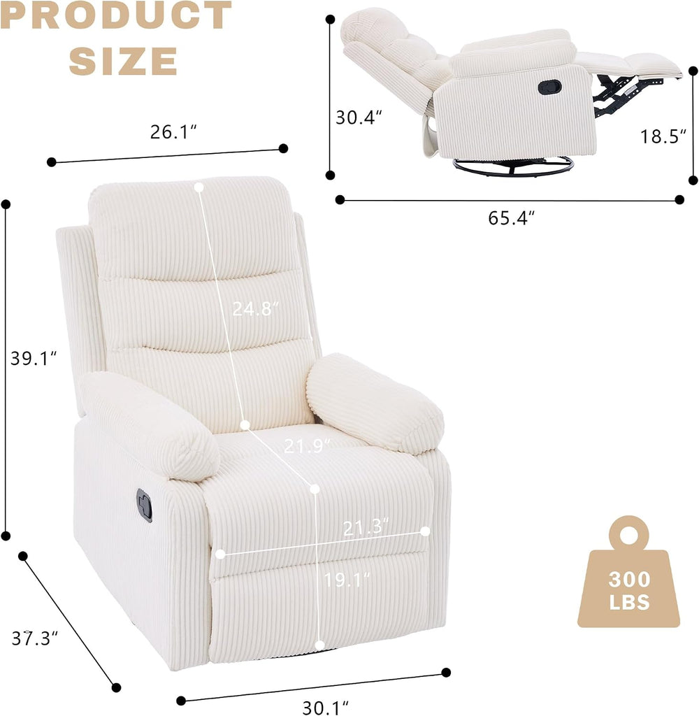 Rocking Recliner Chair,Modern Swivel Glider Recliner Chair,Corduroy Fabric Up...