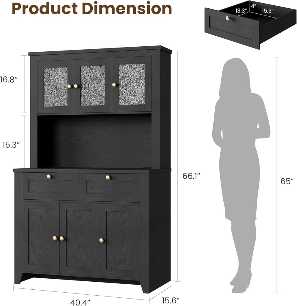 GAOMON 66" Tall Kitchen Pantry Cabinet, Modern Kitchen Hutch with Chargi...