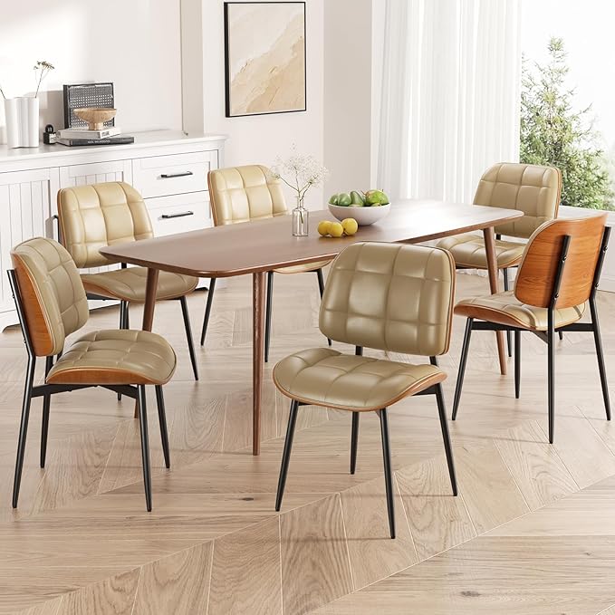 Dining Chairs Set of 6, Mid Century Modern Dining Room Chair, Upholstered Fau...