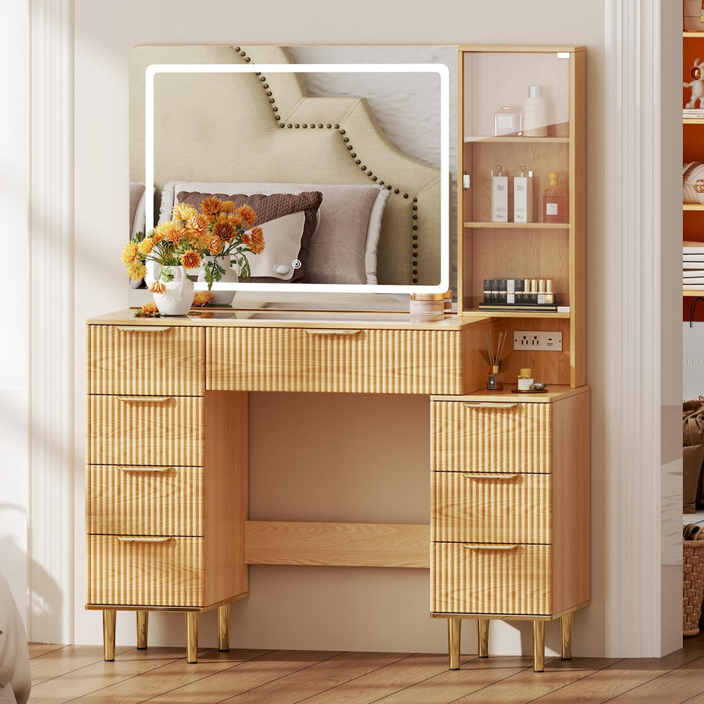Chrangmay Modern Vanity Desk with 31.5" Mirror and Lights,Makeup Vanity ...