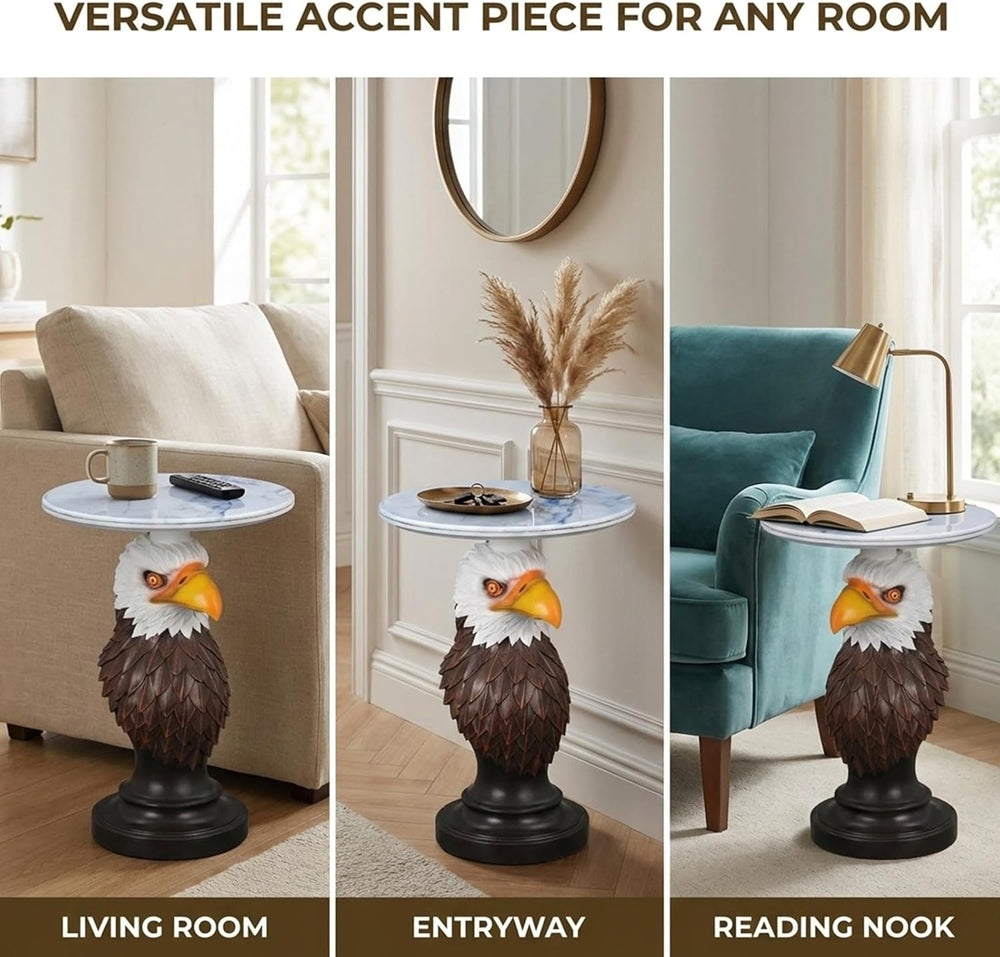 Animal End Tables, Eagle Head Accent Table with Artificial Marble Top, Resin ...