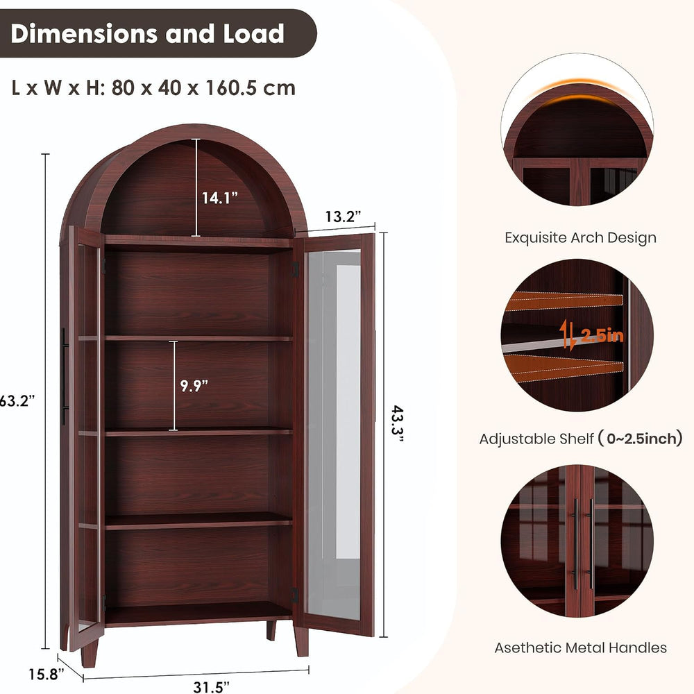 IDEALHOUSE Arched Kitchen Pantry Storage Cabinet - Farmhouse 5-Tier Display S...