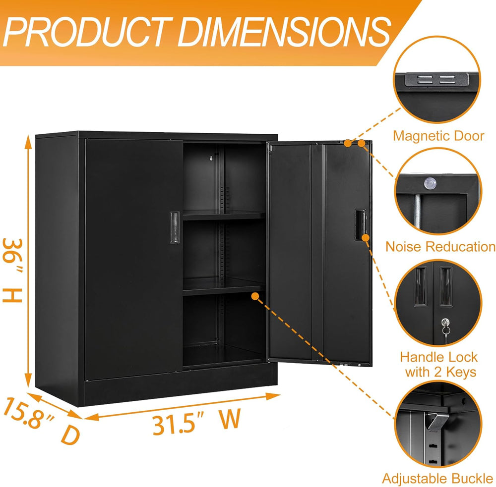 BESFUR Metal Garage Storage Cabinet with 2 Locking Doors and 2 Adjustable She...
