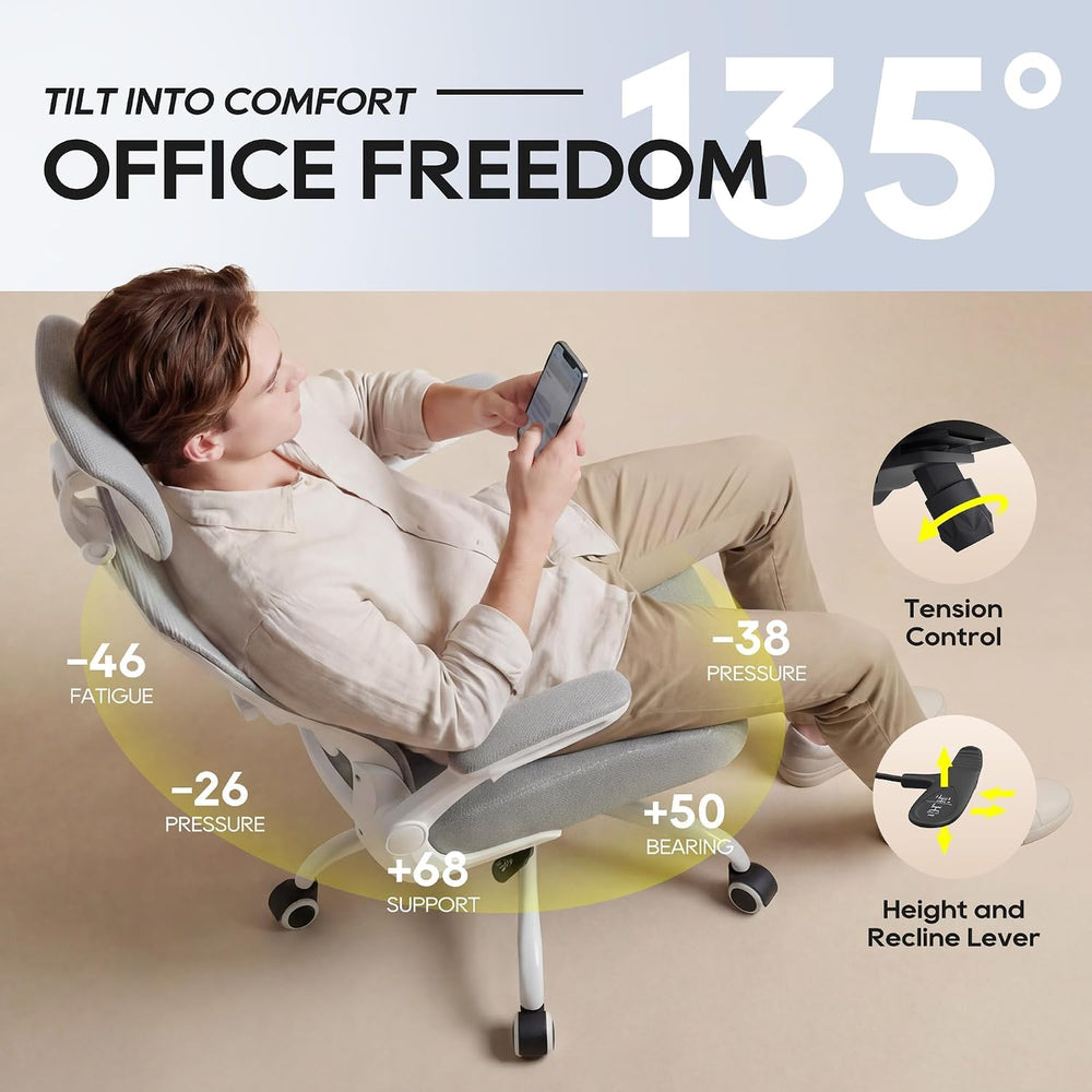 Ergonomic Office Chair for Long Hours, Adjustable Padded Lumbar Support for L...