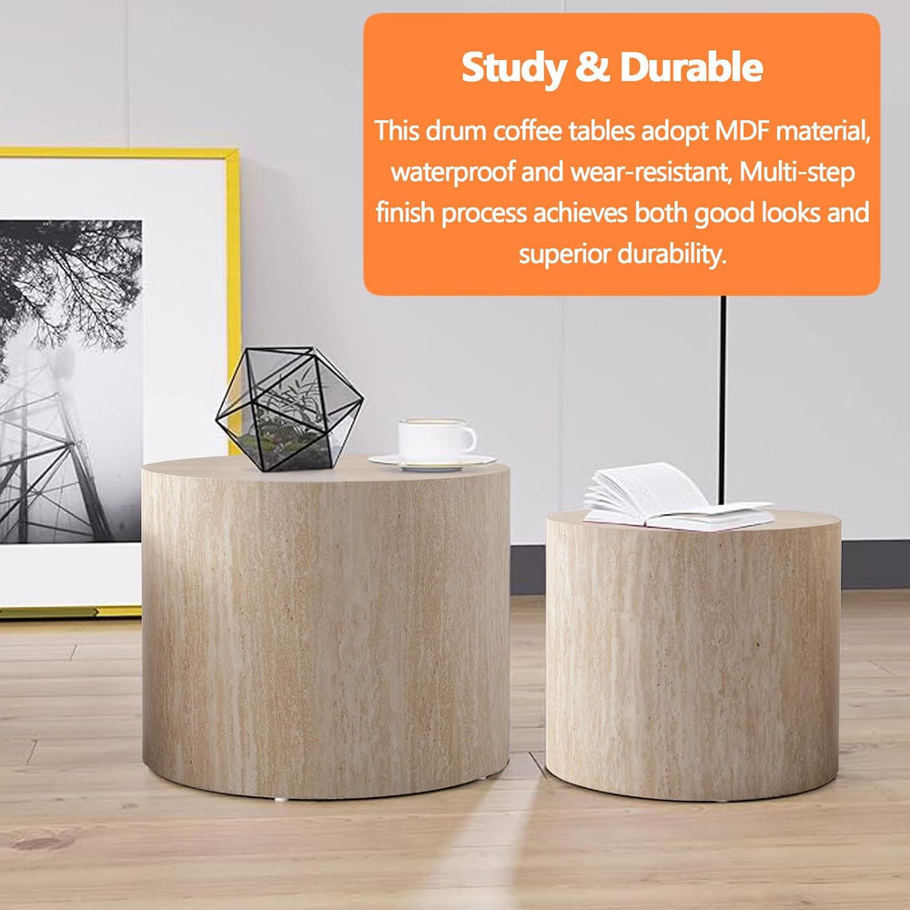 Modern Nesting Coffee Table Set of 2 Round Coffee Tables with Non-Slip Feet, ...