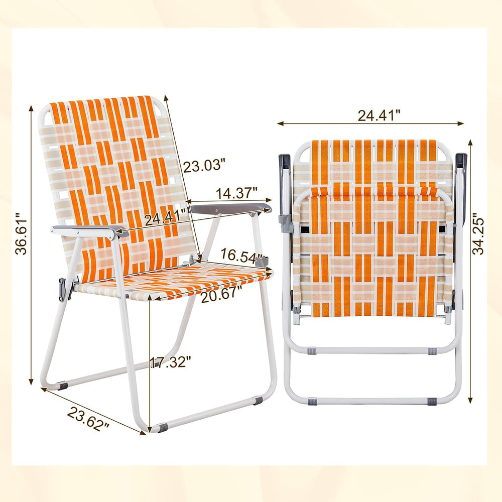 Folding Webbed Oversized Lawn Chairs Set of 2, 260 LBS High Beach Chair for A...