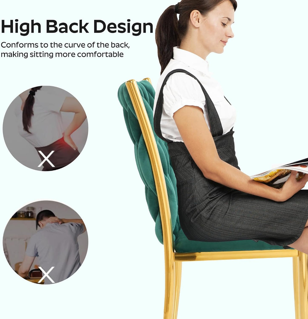 Velvet Dining Chairs Set of 6, Woven Upholstered Dining Chairs with Gold Meta...