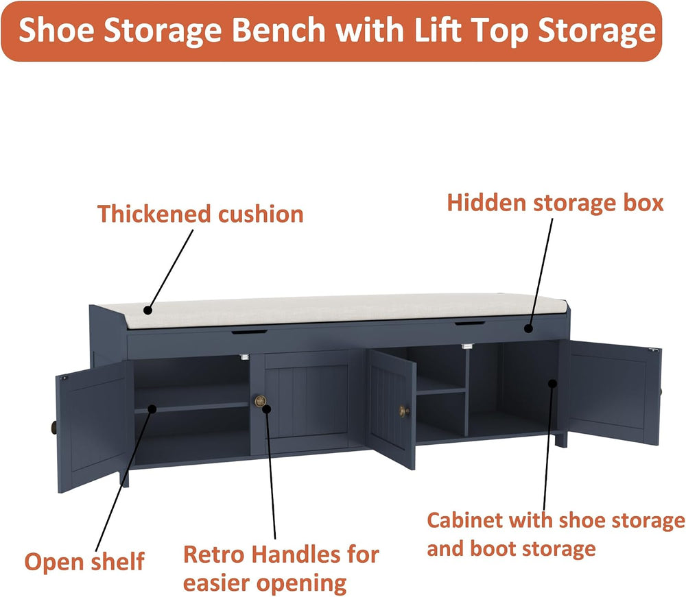 HOMEFORT 54.4" Shoe Bench with Lift Top Storage, Entryway Bench with Cus...