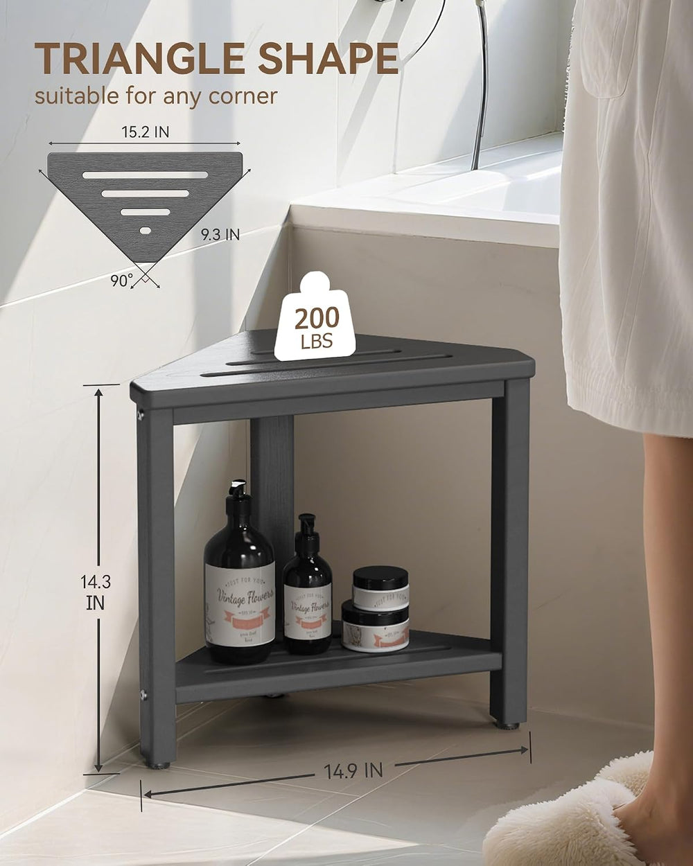 Shower Foot Rest 15in, HDPE Waterproof Shower Stool for Inside Shower, Corner...