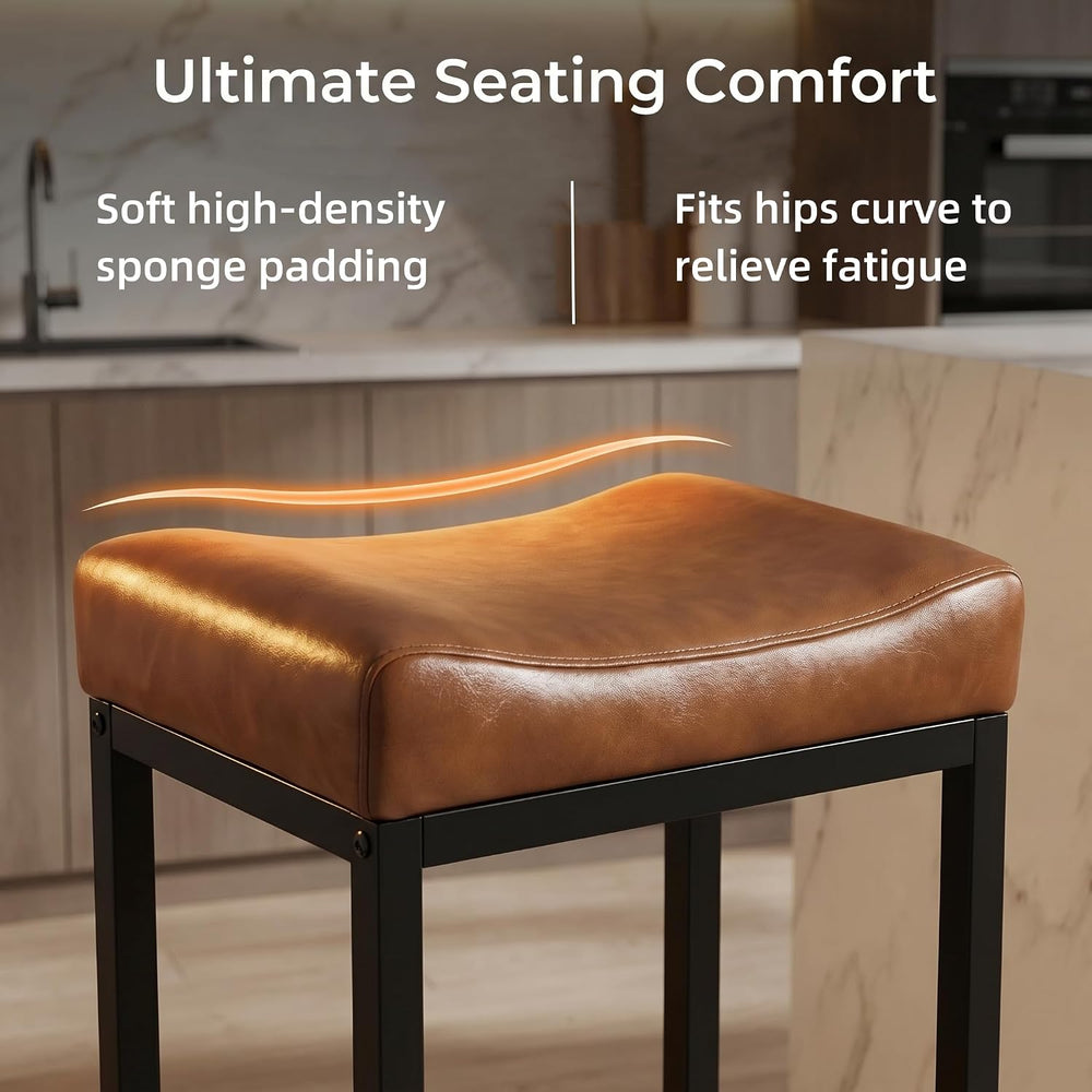 Bar Stools Set of 2, 30Inch Faux Leather Backless Counter Height Stools