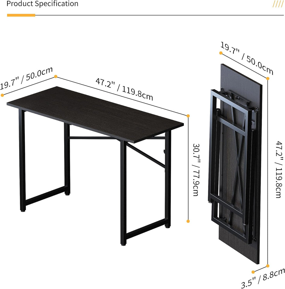 Lutown-Teen Folding Computer Desk 47 inch No Assembly Required, Black