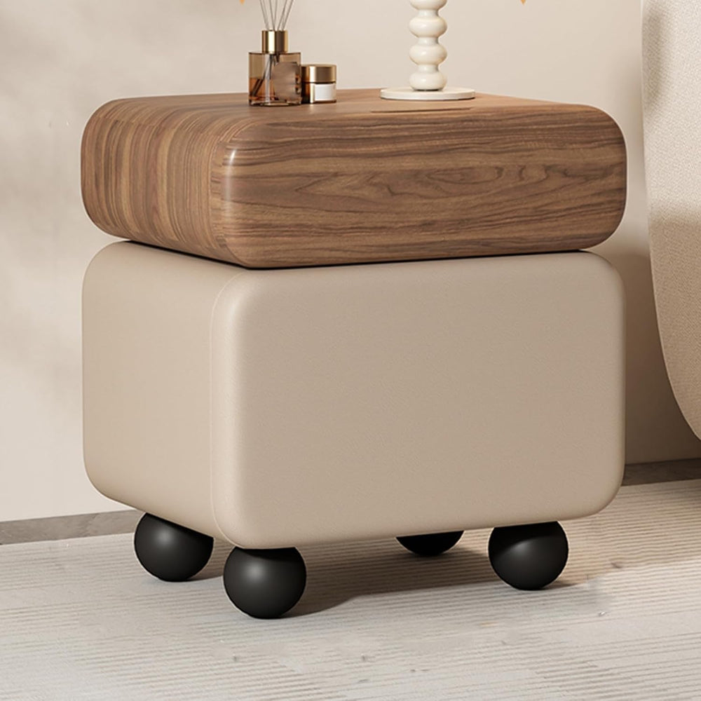 Stylish Rotatable Solid Wood Bedside Table Double Drawers Storage Cabinet wit...