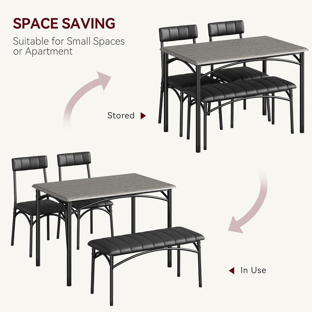 Garvee Dining Table Set for 4, Kitchen Table with Upholstered Bench and 2 Cha...