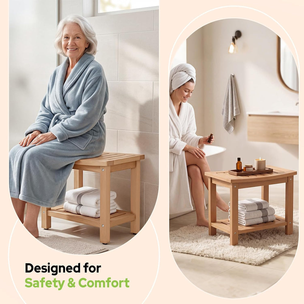 Psilvam 21" Poly Lumber Shower Bench Seat, Waterproof Shower Stool, Teak