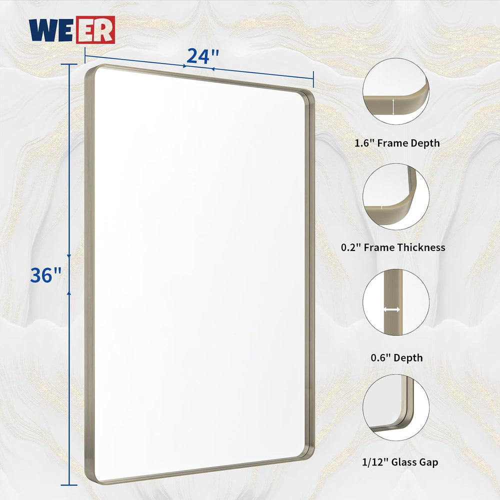WEER Bathroom Vanity Mirror Brushed Nickel 24X36 Inch