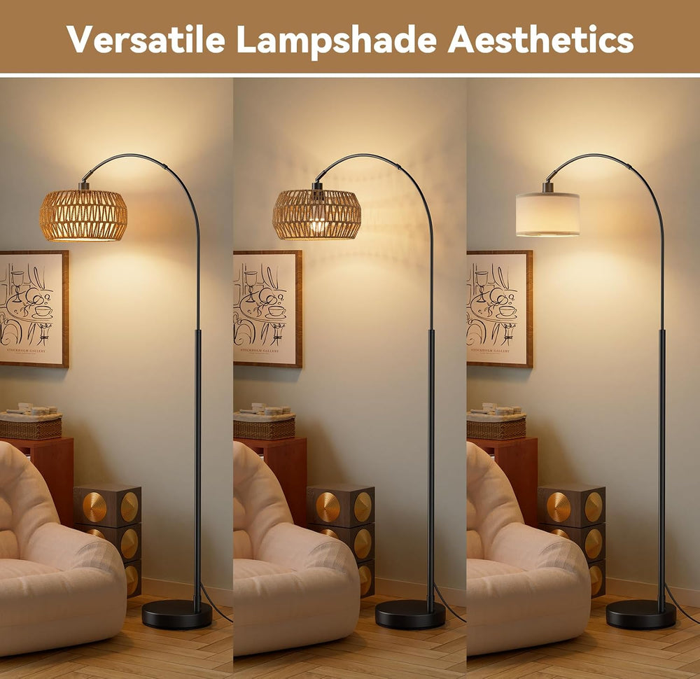 Ambimall Boho Arc Floor Lamp, Color Temperatures and Brightness Adjustable