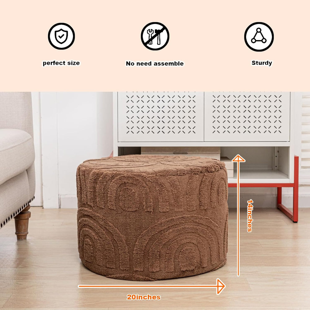 Asuprui Round Ottoman Pouf Foot Stool, Coffee 20x14 in,Sofa Couch Foot Rest |...