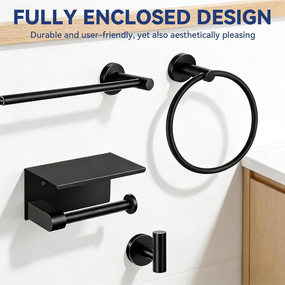 Bathroom Hardware Set for Bathroom Wall, 16-24" Extendable Towel Bar, Black