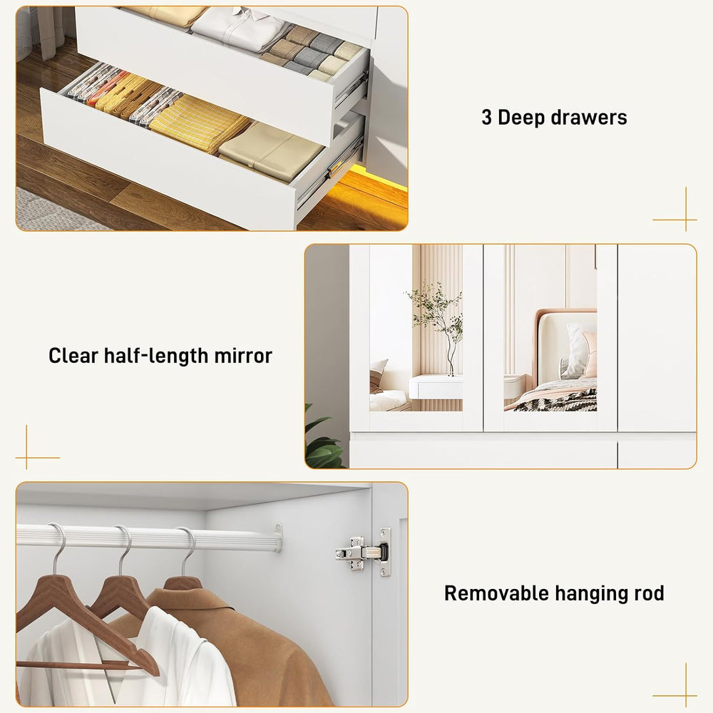 75"H Tall Modern 3 Doors Wooden Armoire Wardrobe Closet with 3 Drawers &...