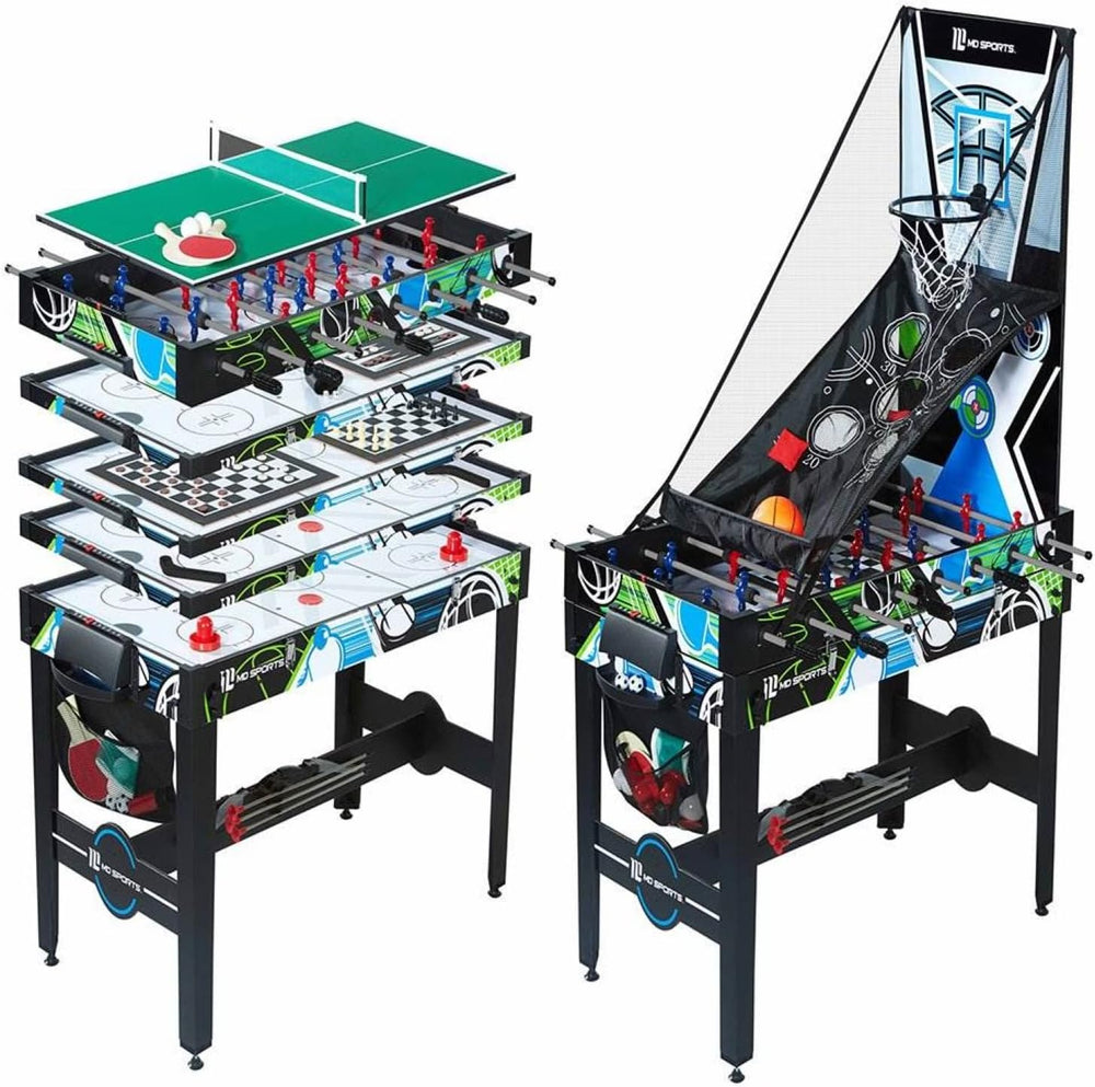 MD Sports 12-in-1 Multi-Game Combo Table with Air Hockey & Foosball, 48-in