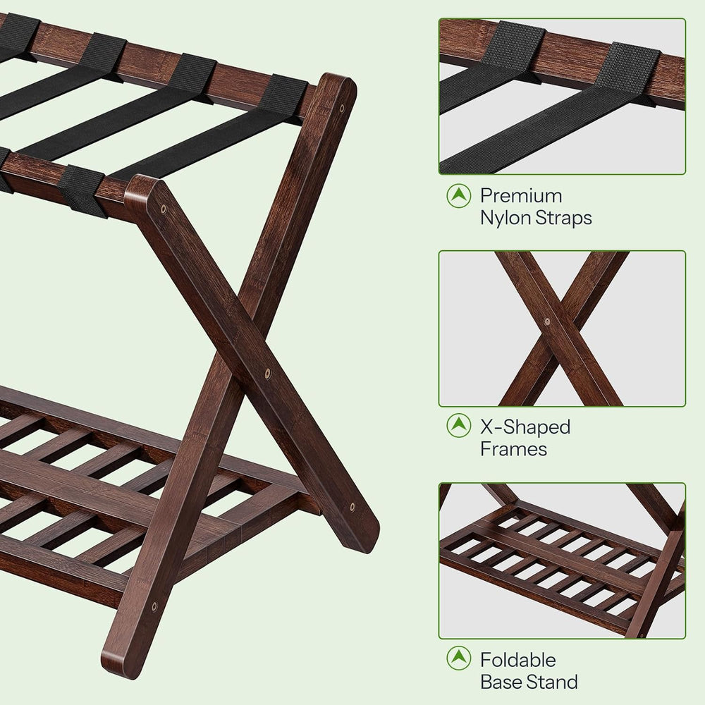HOOBRO Luggage Racks, Set of 2 Bamboo Suitcase Stands, Folding Luggage Holder...