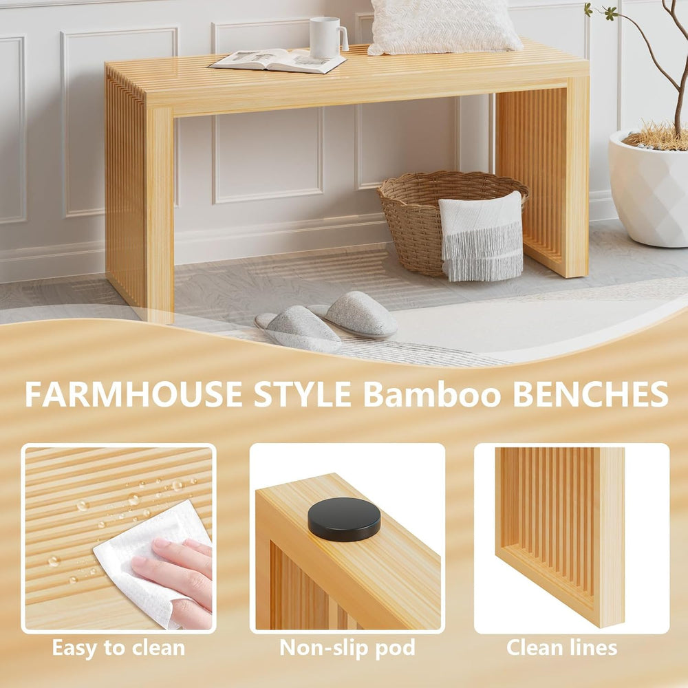 APRTAT Bamboo Dining Bench 35-Inch Indoor Wood Shoe Rack Bench for Entryway |...