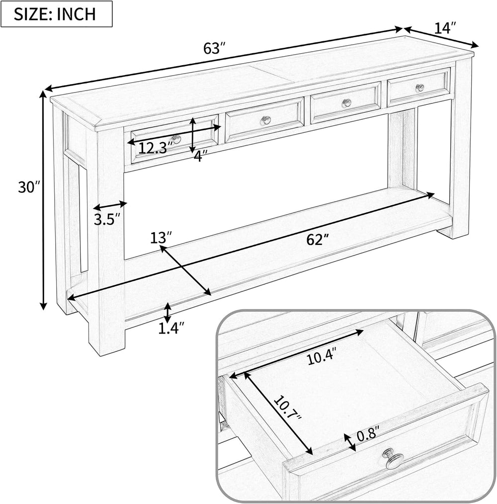 Merax Sofa Table with Storage Drawers and Bottom Shelf, Rustic Console Table ...