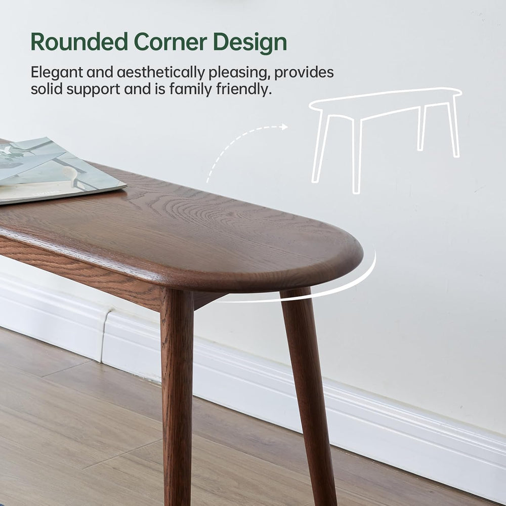 100% Solid Oak Wood Dining Bench, 47.2'' Entryway Bench Ottoman with ...