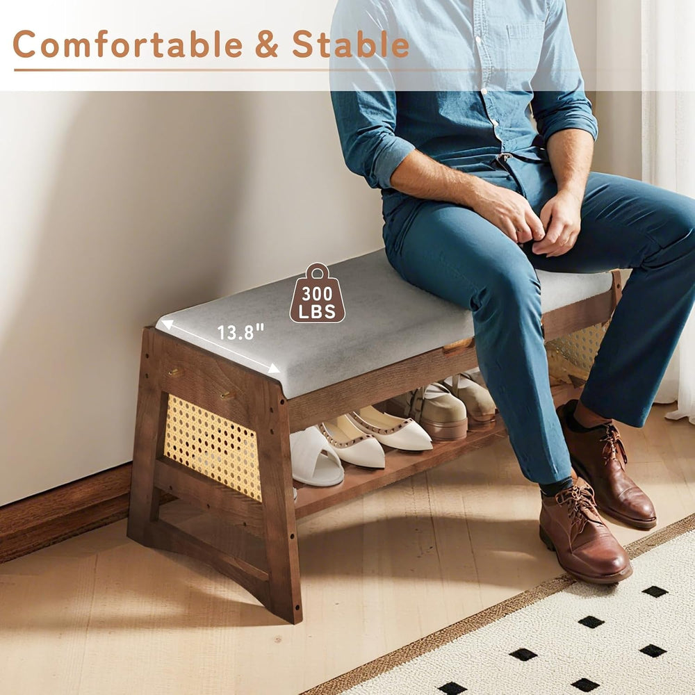 Shoe Rack Bench with Flip-Top Storage, 35.4" W x 15.7" H Solid Wood...