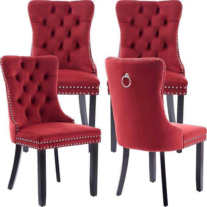 Modern Dining Chairs Set of 4, Tufted Upholstered Dining Chair with Solid Woo...